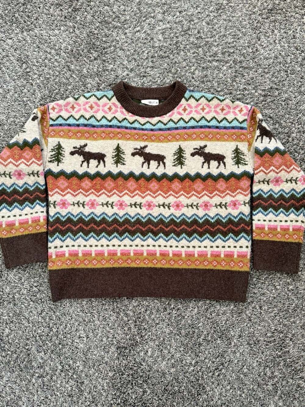 Natural Life Fair Isle Moose Sweater Size M Multi Color Pullover